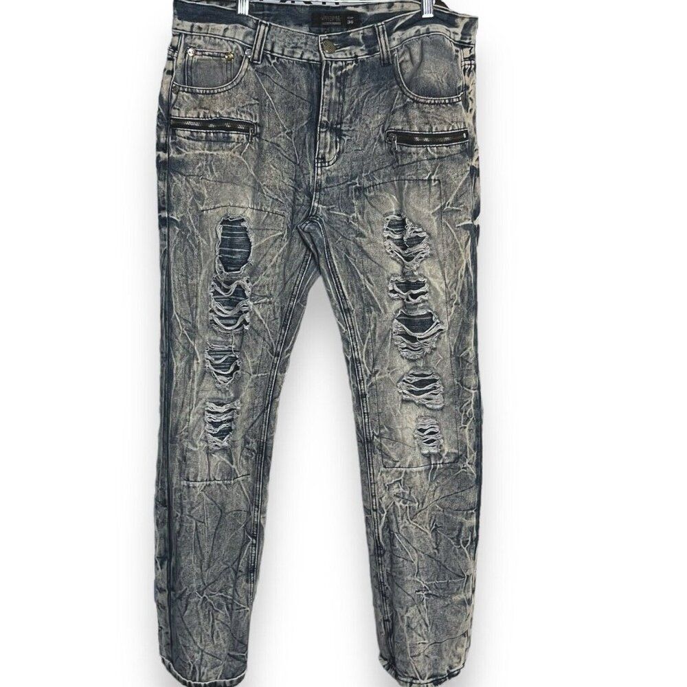 Trestles Straight Leg Distressed Jeans Men's 36 Blue Casual Streetwear Academia